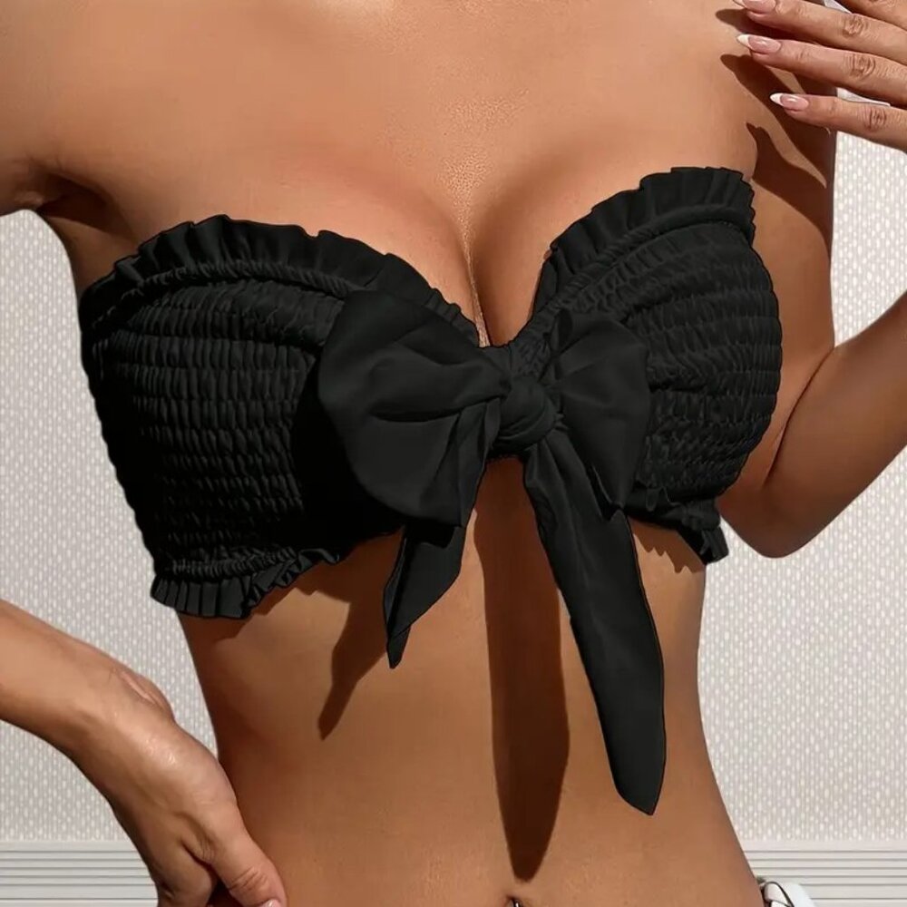 Bikini top - Smocked Ruffle Design With Front tie